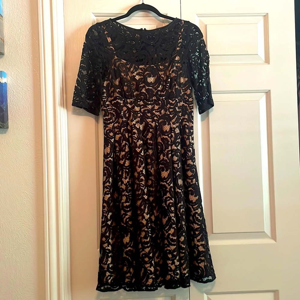 Black Lace Adrianna Papell wedding guest dress